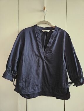 Rebecca Taylor Size M Navy V-Neck Peasant Blouse